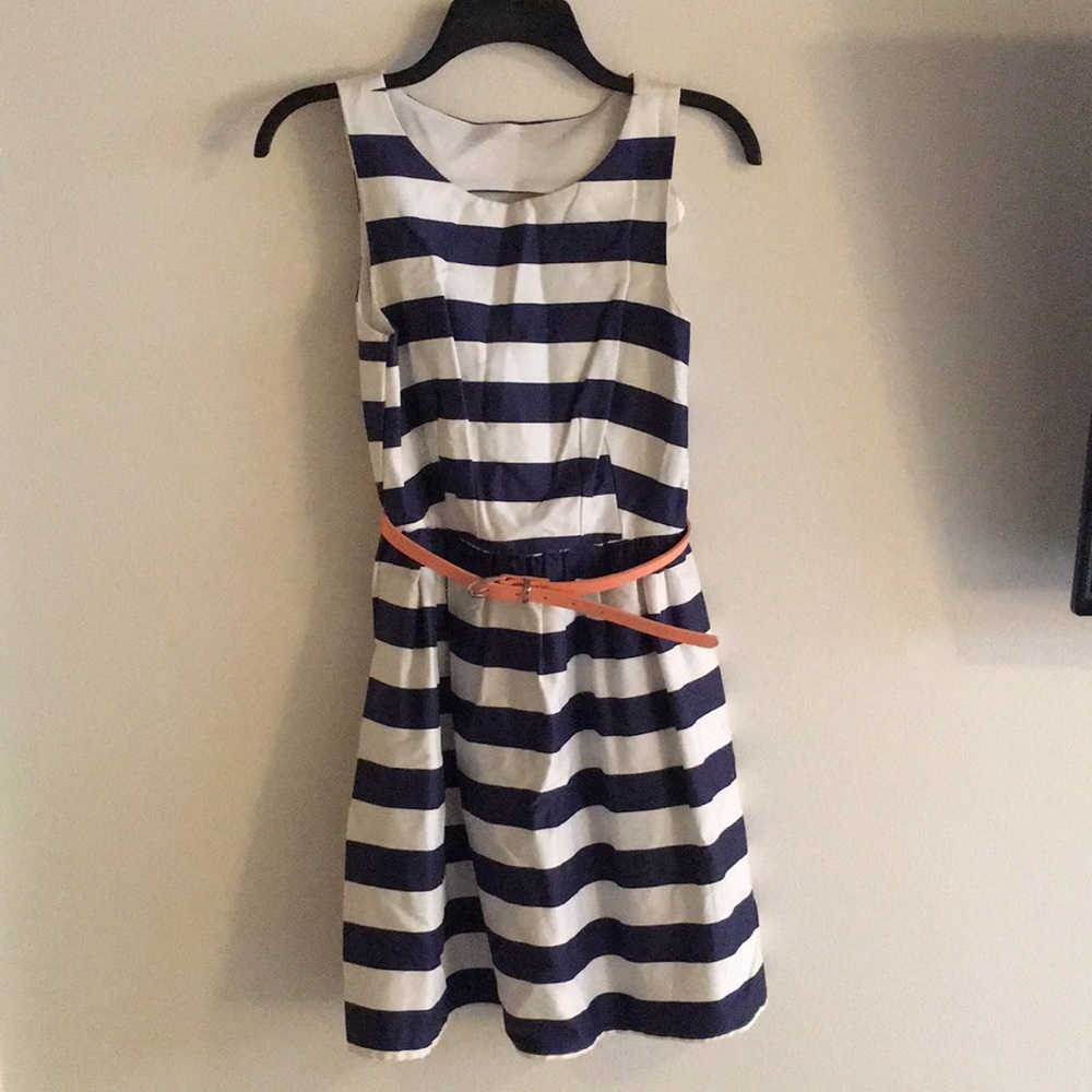 City Studio White and Navy Striped Dress